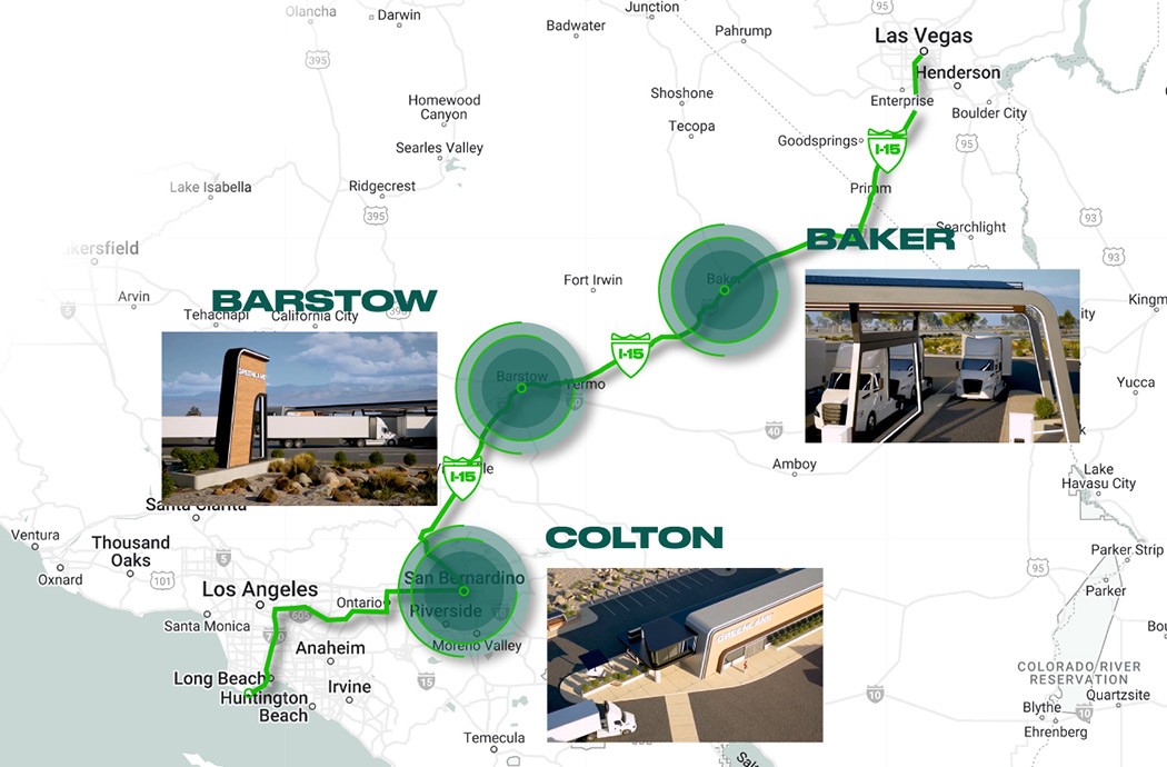 Greenlane corridor map from Los Angeles to Las Vegas