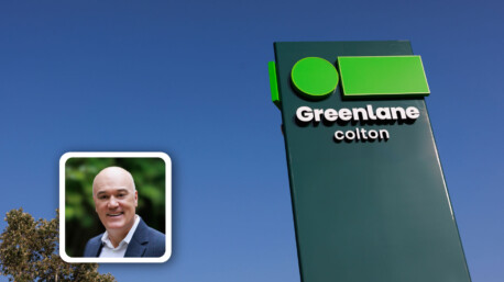 Headshot of Patrick Macdonald-King, CEO of Greenlane and a background of Greenlane Pylon